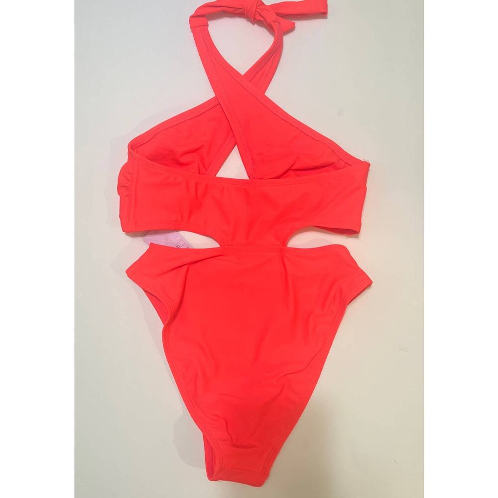 Wild Fable Cross Front Halter One Piece Swimsuit Coral NWT Size XS - Picture 4 of 6